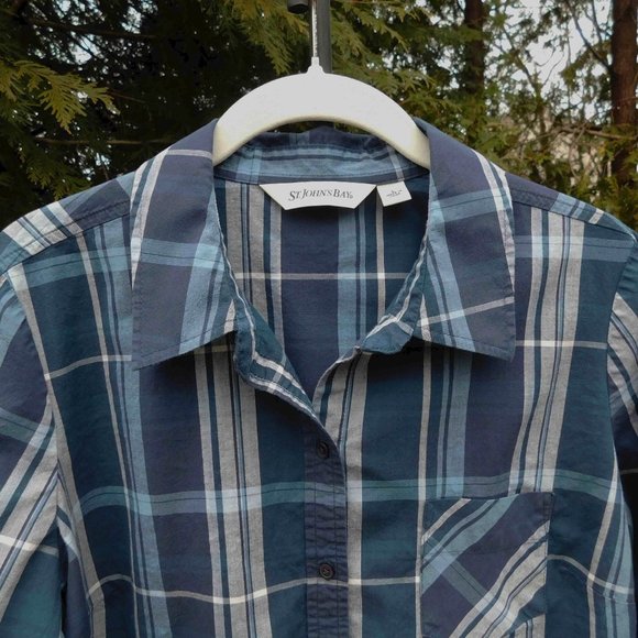 St. John's Bay 3/4 Sleeve Plaid Buttondown Top - Picture 2 of 3